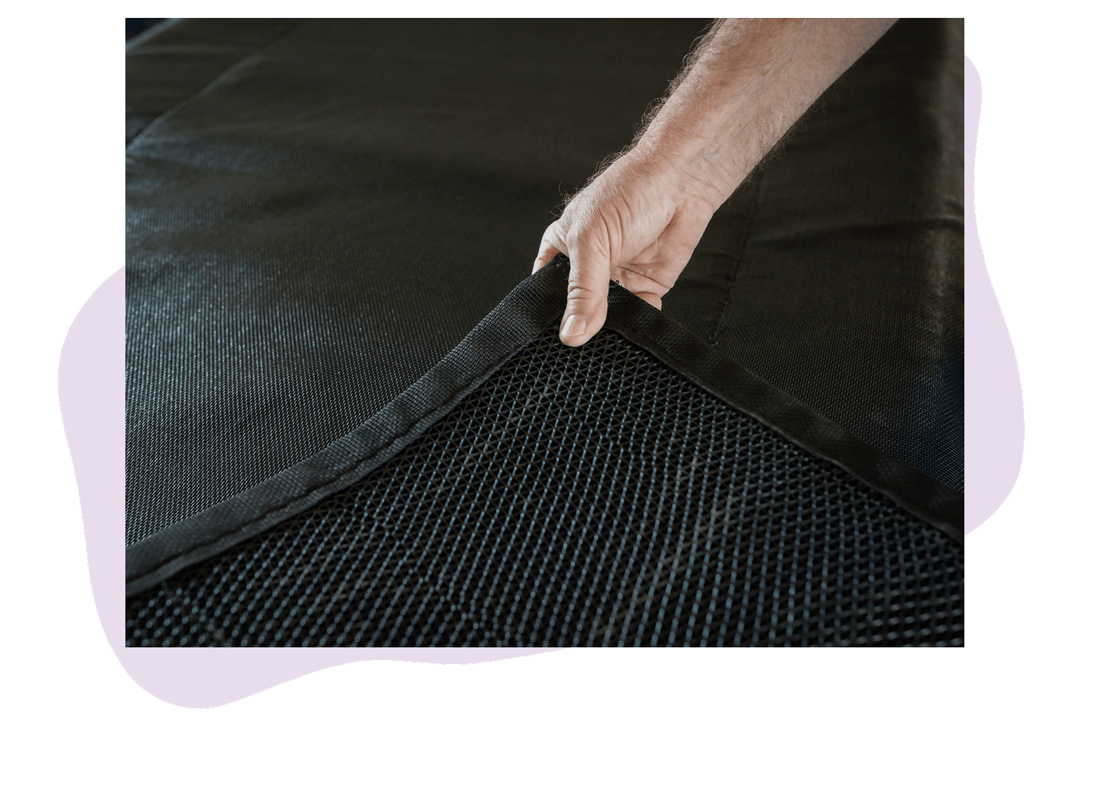 Closeup of the Take Cover breathable storm shelter cover. 